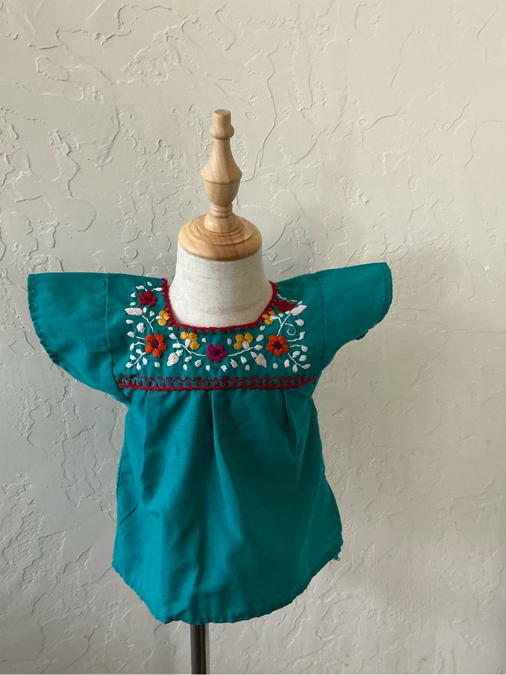 Embroidered Teal Flutter-Sleeve Baby Top